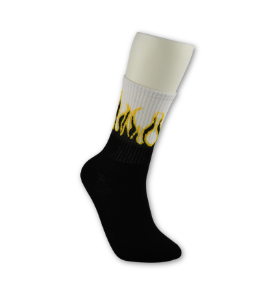 Spalvotos kojinės "FIRE" (juoda/balta/geltona)